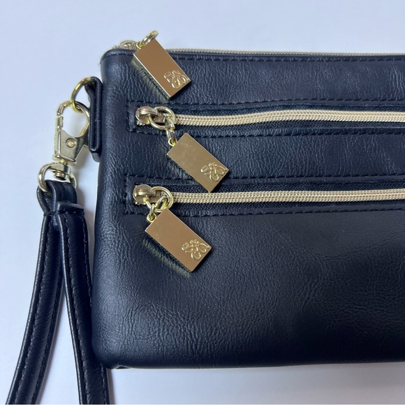 Style & Co Black Leather Wristlet Wallet 3 Zipper Pockets-Detachable Wrist Strap - Picture 2 of 5